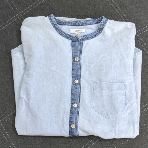 J Crew Chambray Pop Over Top - Picture 2 of 5